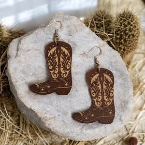 Women's Wooden Western Cowgirl Boots‎ Fashion Earrings